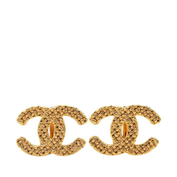 CHANEL Vintage Gold Logo Earrings - Picture 1 of 5